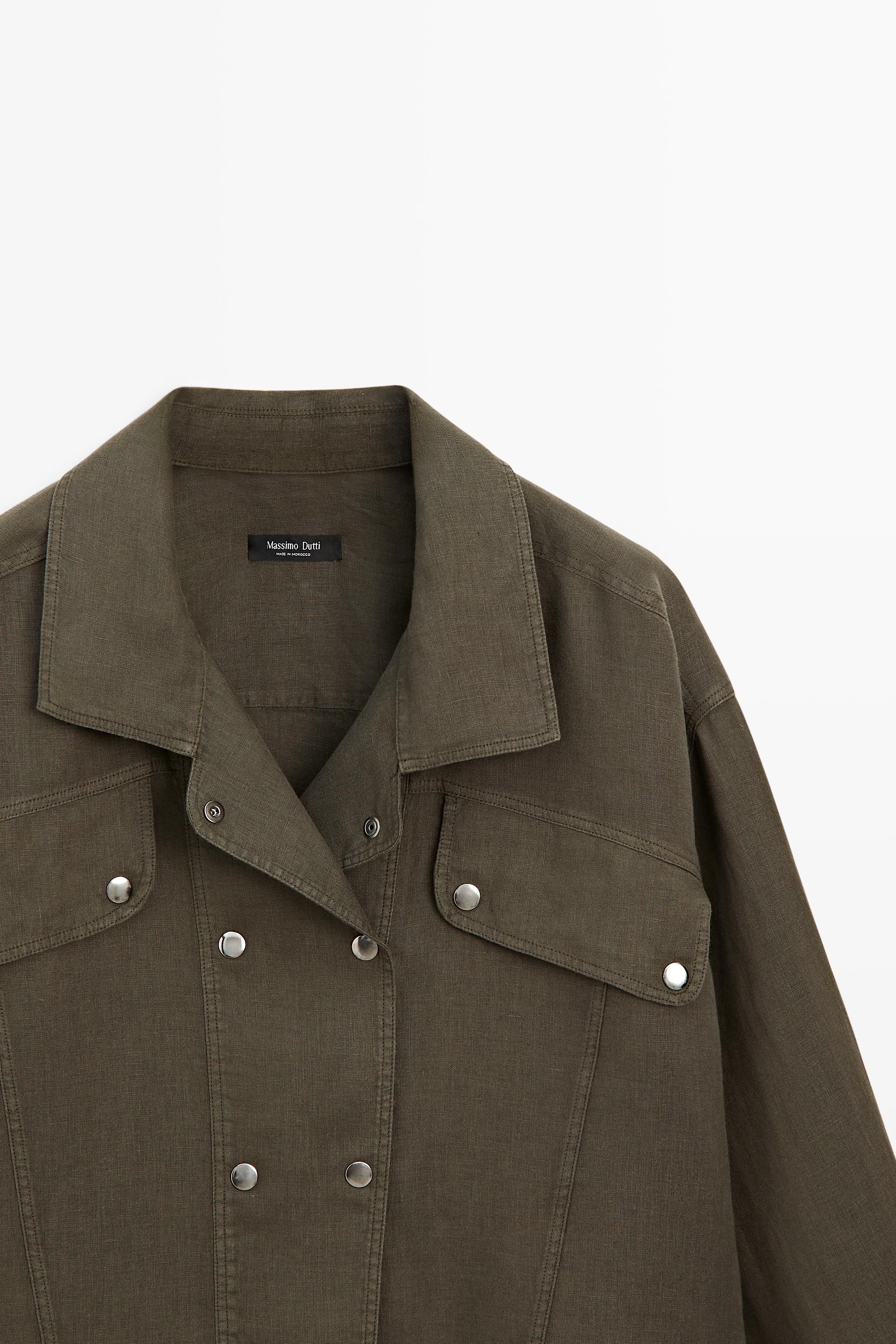 100% linen shirt with snap button detail